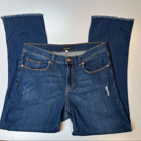 Halogen Denim - Halogen flare crop denim with raw hem